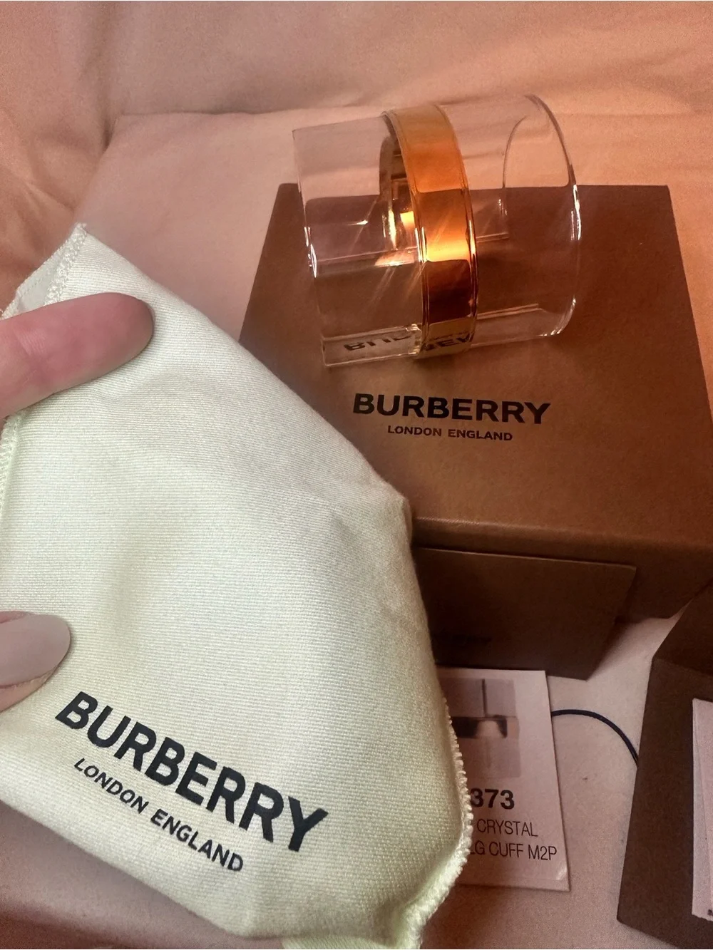 NWT Burberry Clear Acrylic Cuff with Gold Band